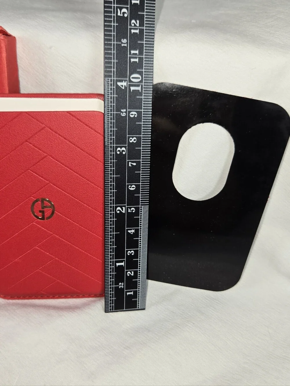 Red Faux Leather Card Wallet with Gold Logo - Armani - Attaches To Phone